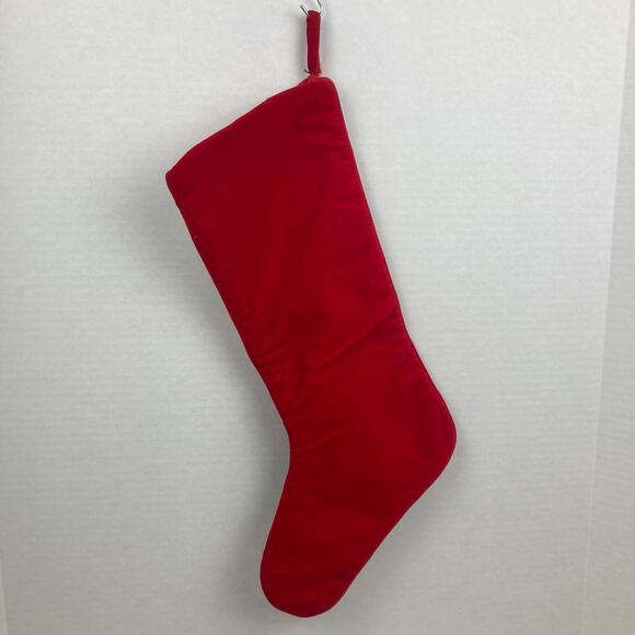 VTG Needlepoint Christmas Wool Stocking Red Velvet Backing Seasons Greetings Bow - Picture 2 of 9